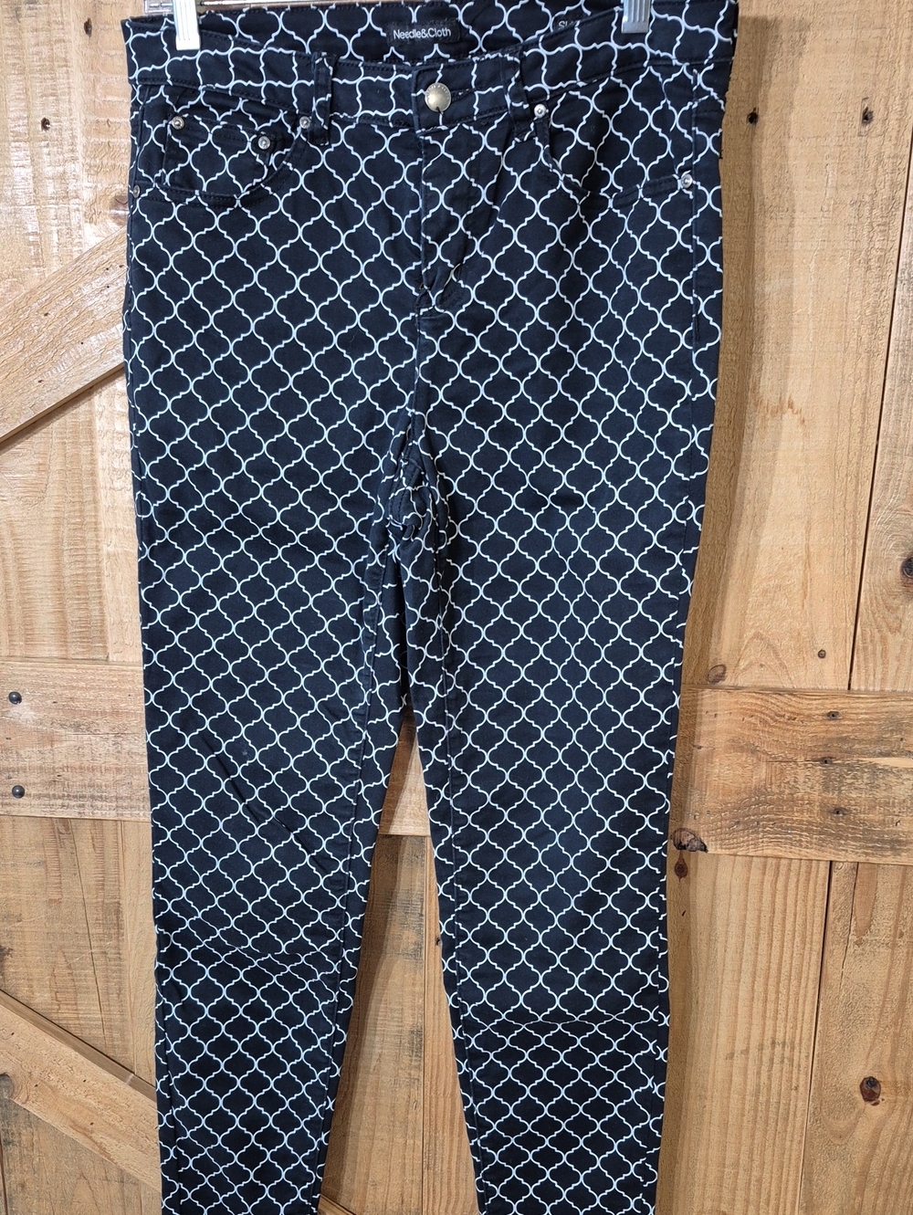 Needle & Cloth Women's Black Geometric Print Skinny Jeans